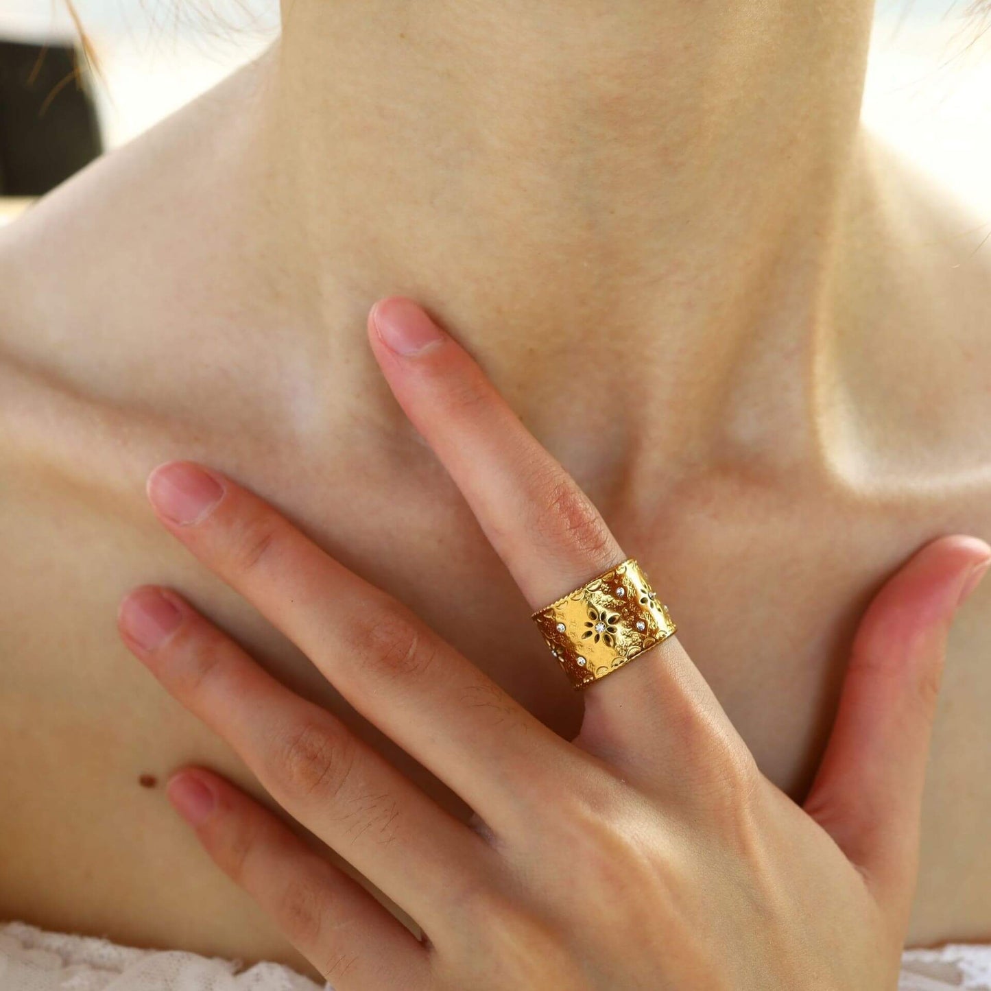 Vintage Textured Wide Band Adjustable Ring