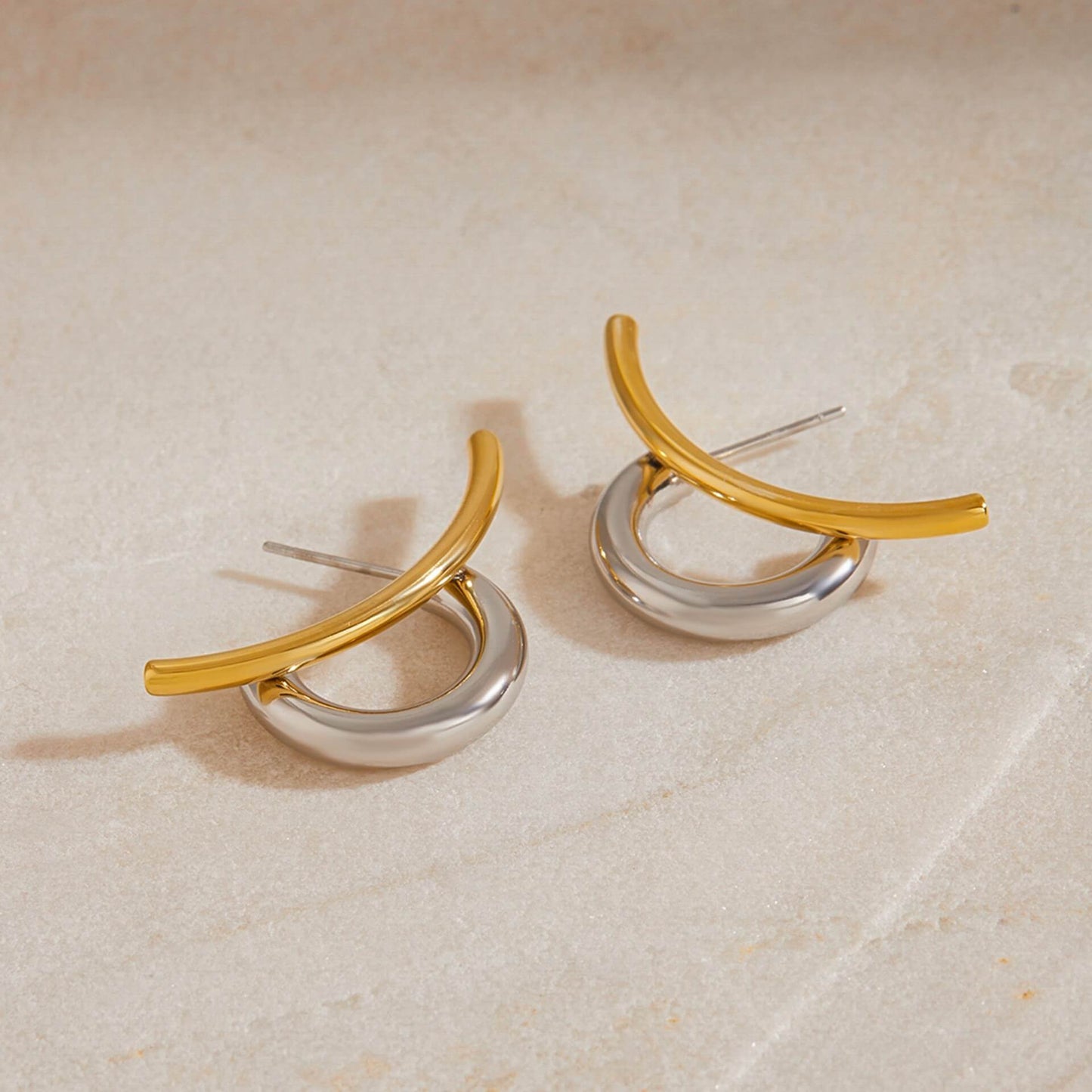 Two Tone Curved Hoop Earrings