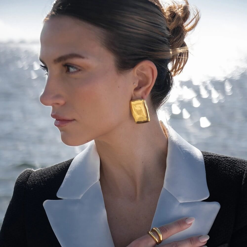 Waterproof Textured Gold Statement Earrings