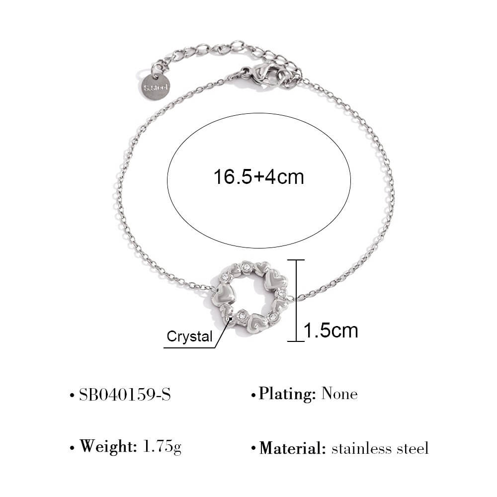 CZ Heart Wreath Chain Bracelet