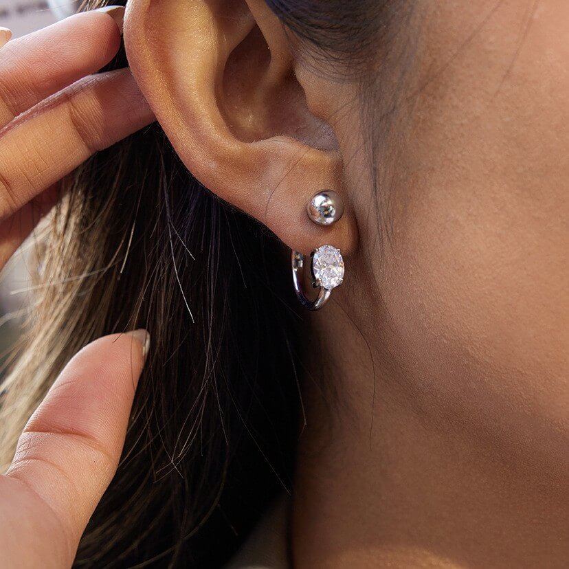 CZ Curved Barbell Huggie Earrings