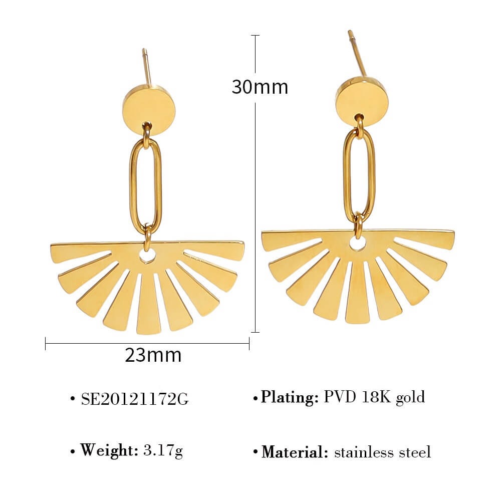 Golden Sunburst Fan Drop Earrings