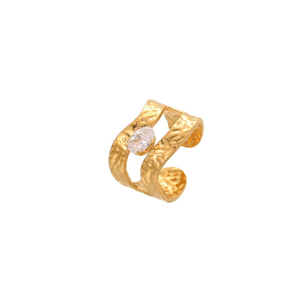 18K Gold Hammered Crystal Open Ring
