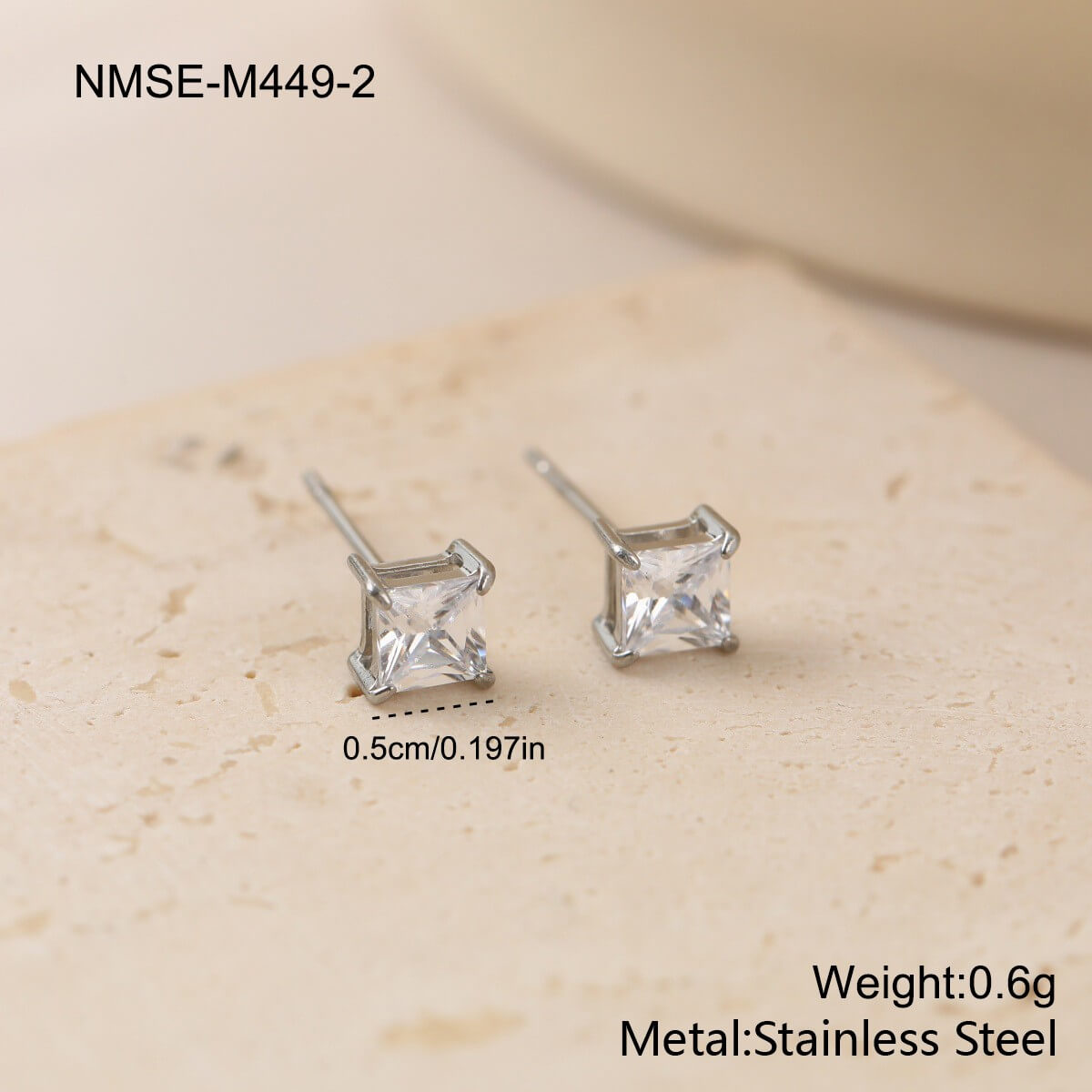 Princess Cut Zircon Stud Earrings in Gold & Silver (4mm-8mm)