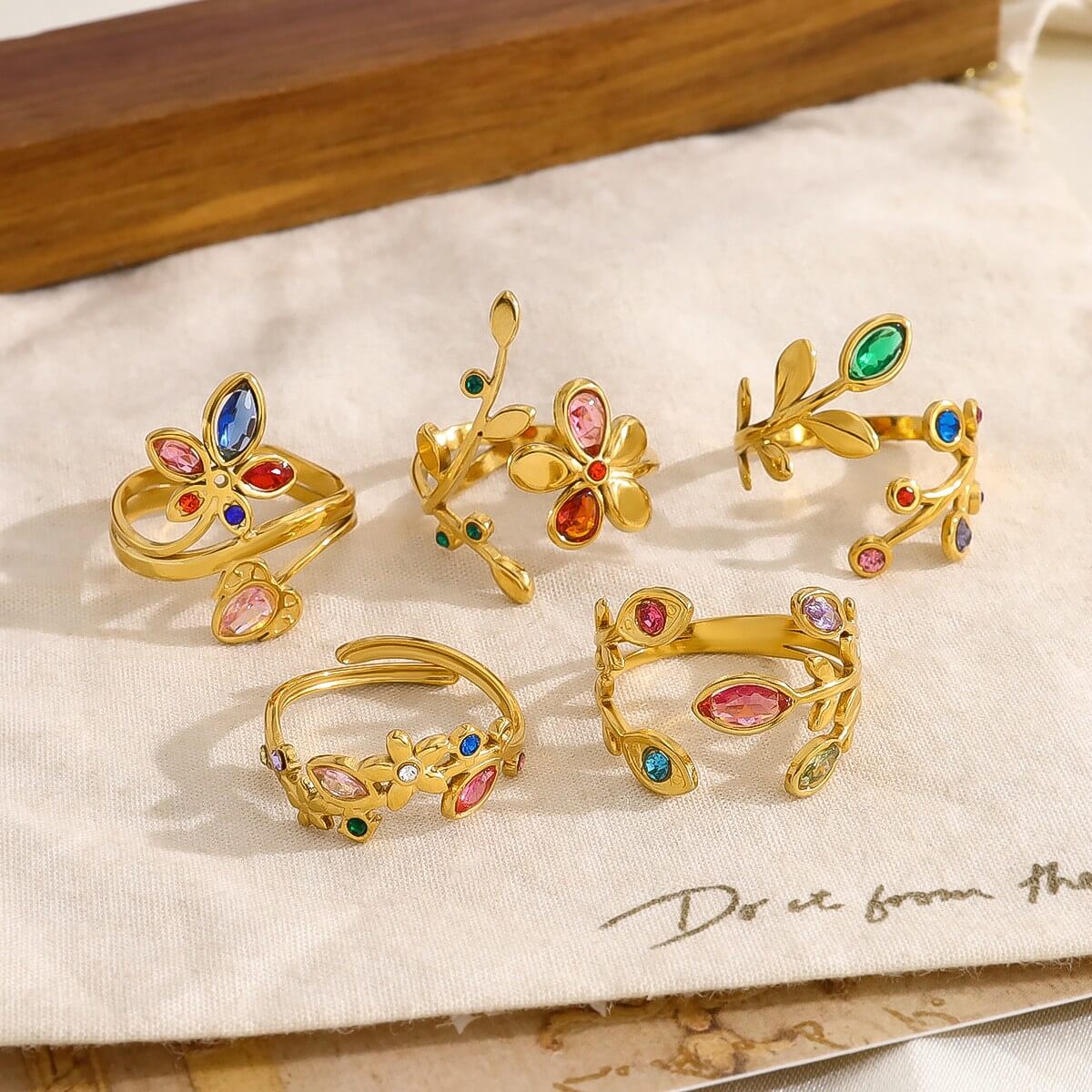 Colorful Floral Leaf Statement Ring