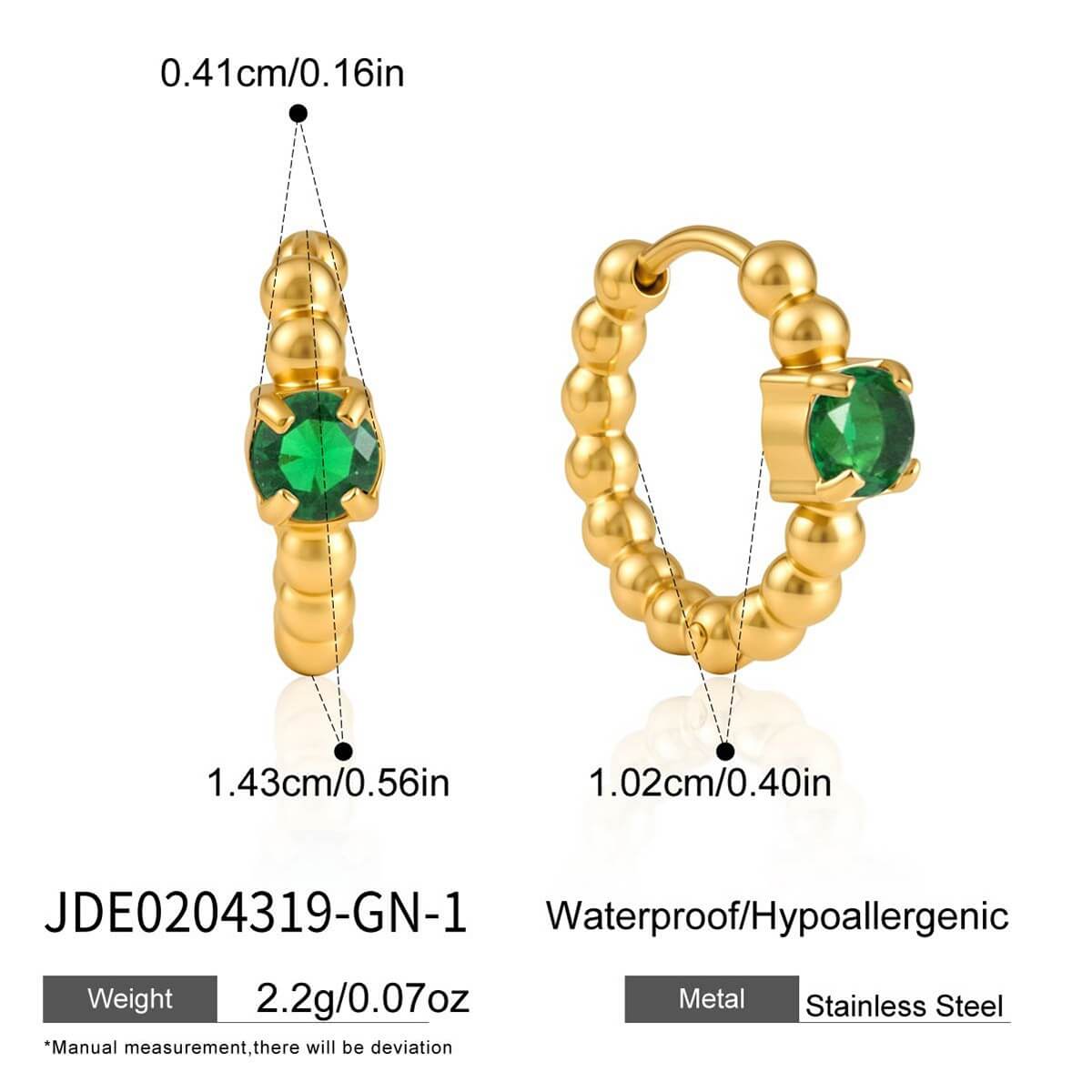 Beaded Colorful Zirconia Huggie Hoop Earrings