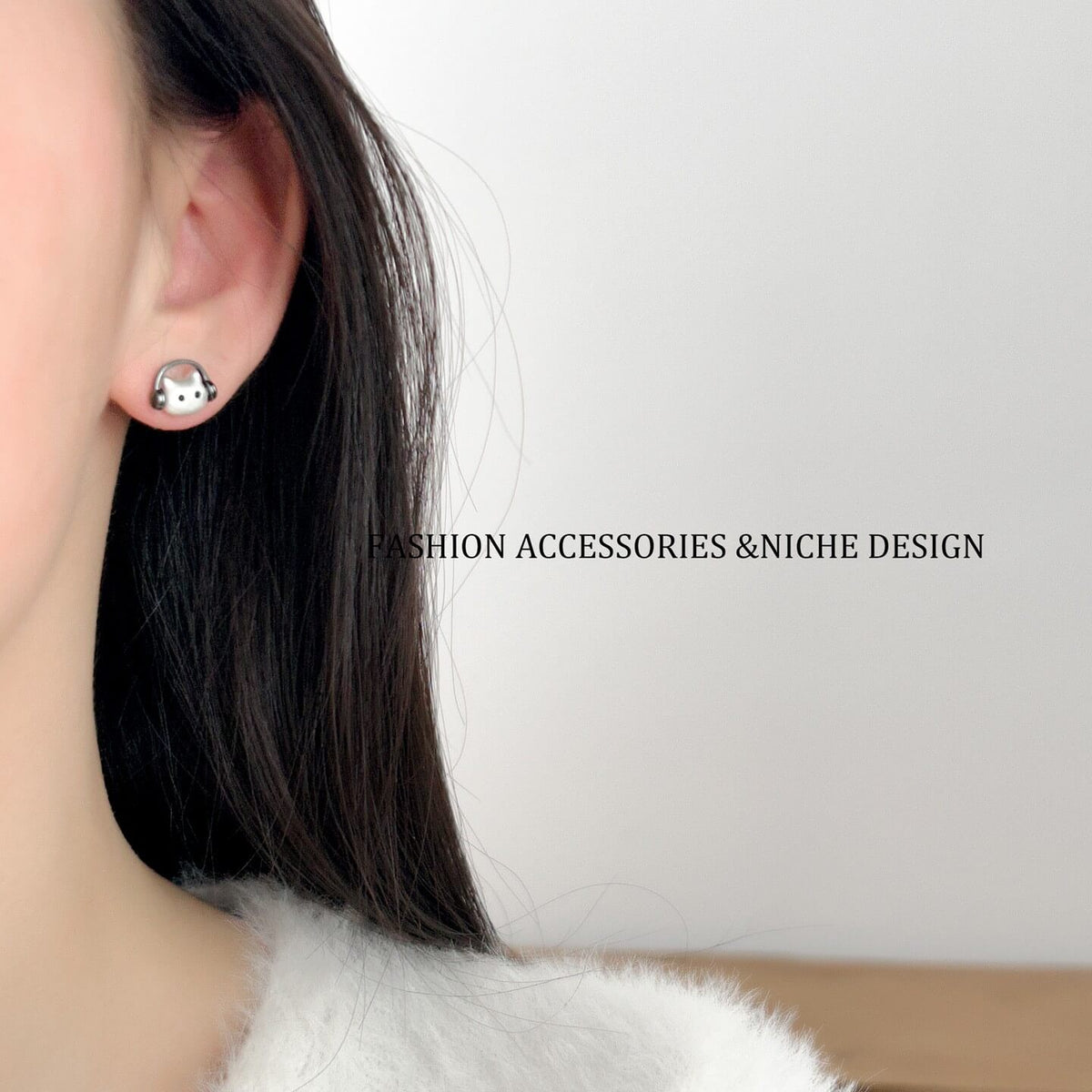 Cute Musician Cat Headphone Stud Earrings