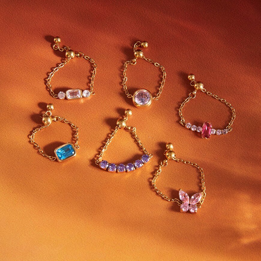 Adjustable Chain Ring with Crystal Accents