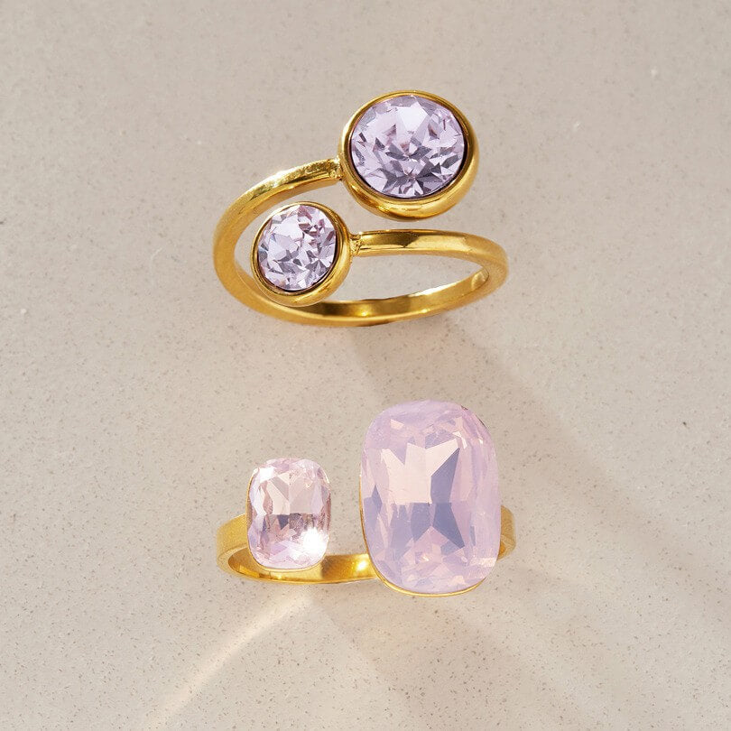 18K Gold Plated Colorful Candy Crystal Open Ring