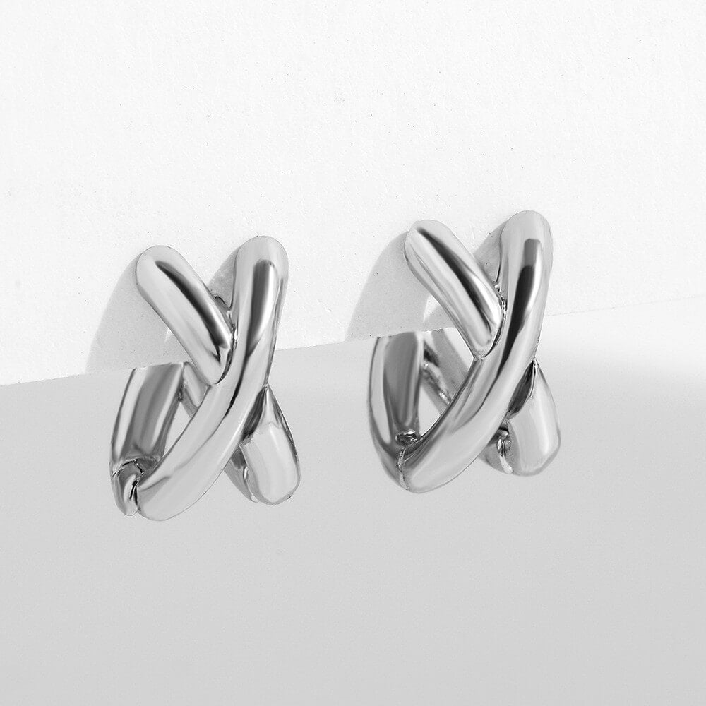 Criss Cross X Huggie Hoop Earrings - Gold Plated Brass