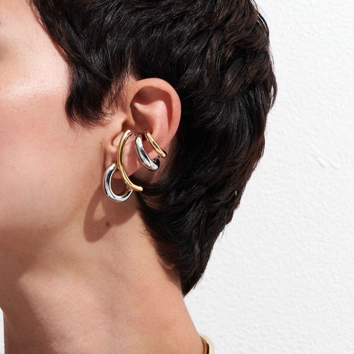 Two Tone Curved Hoop Earrings