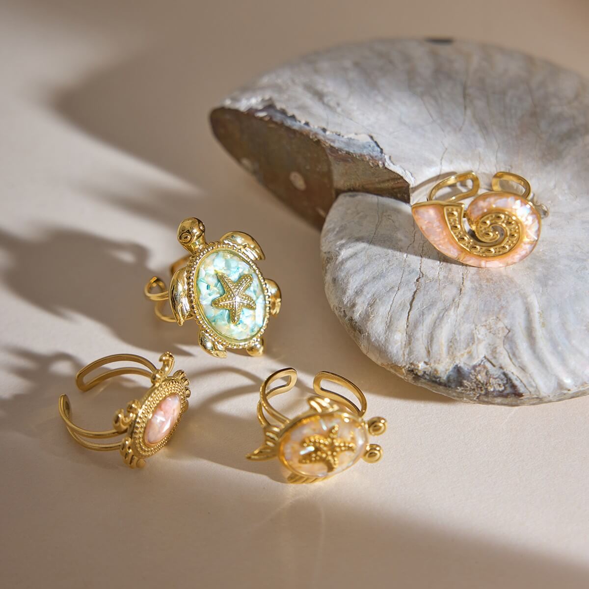 Ocean World Drip Glaze Gold Open Ring