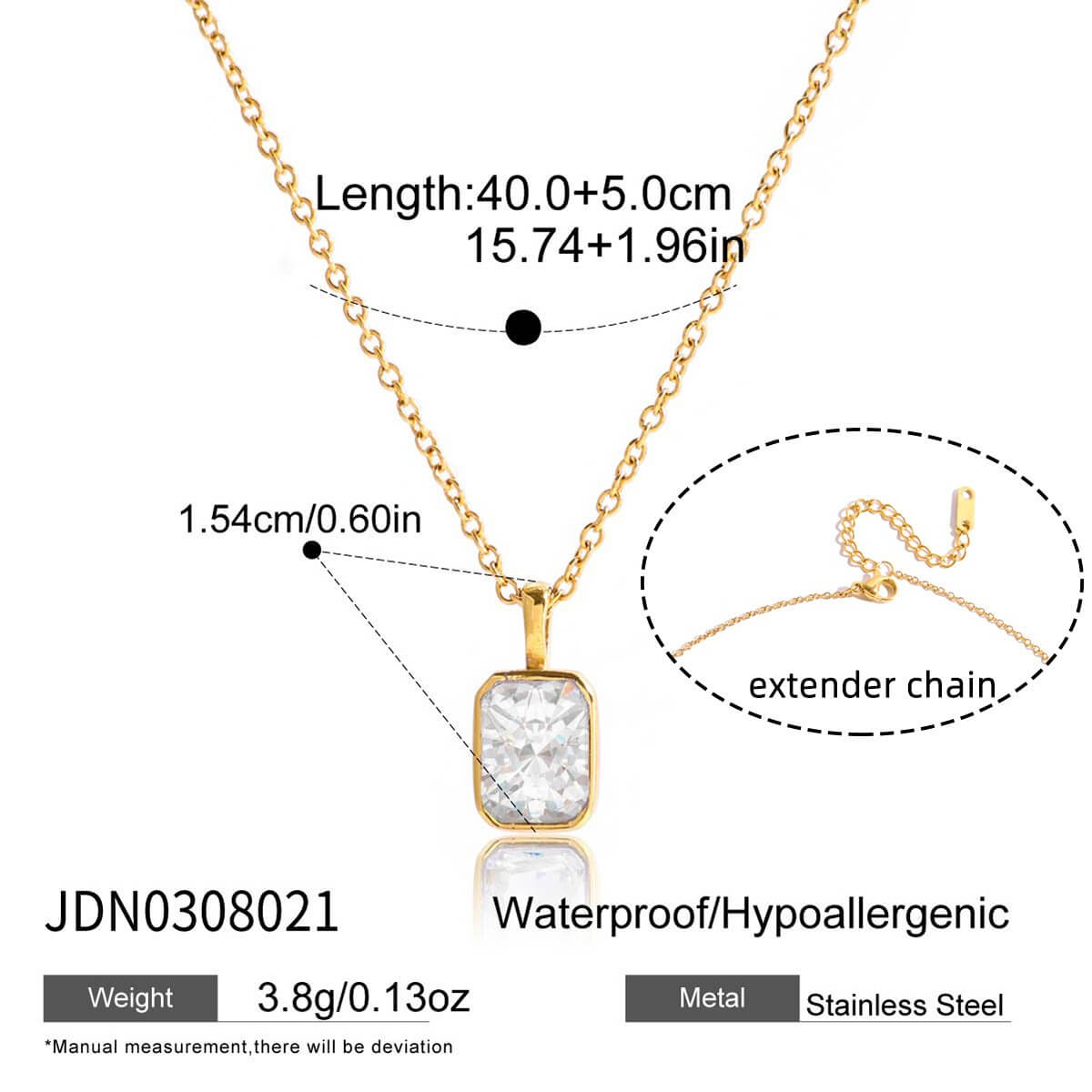 18K Gold Stainless Steel Zircon Pendant Necklace