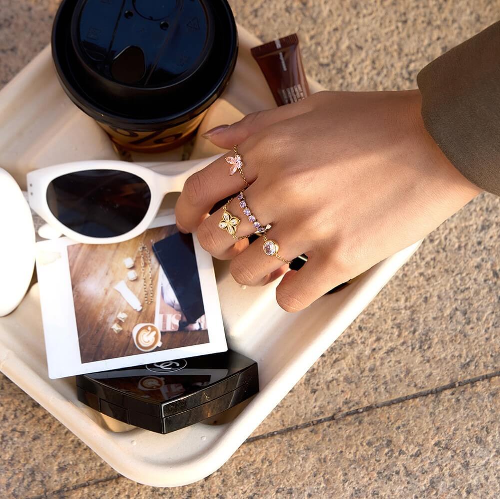 Adjustable Chain Ring with Crystal Accents