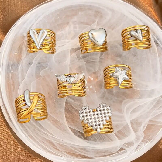 18K Gold Two-Tone Multi-Layer Open Ring