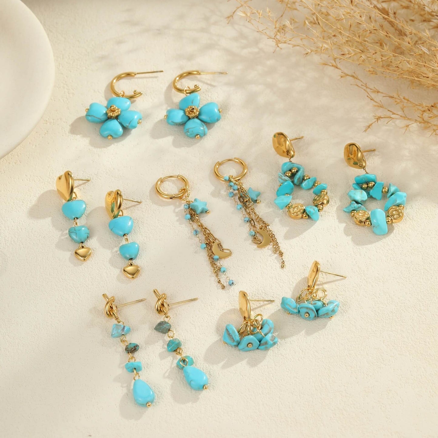 Gold Turquoise Dangle Earrings