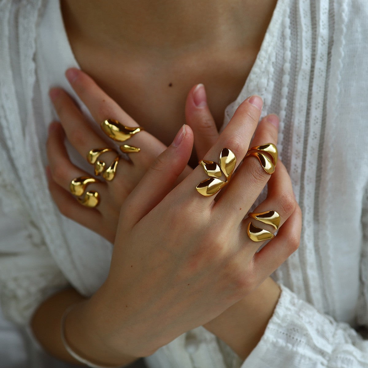 Chunky Liquid Metal Open Statement Ring