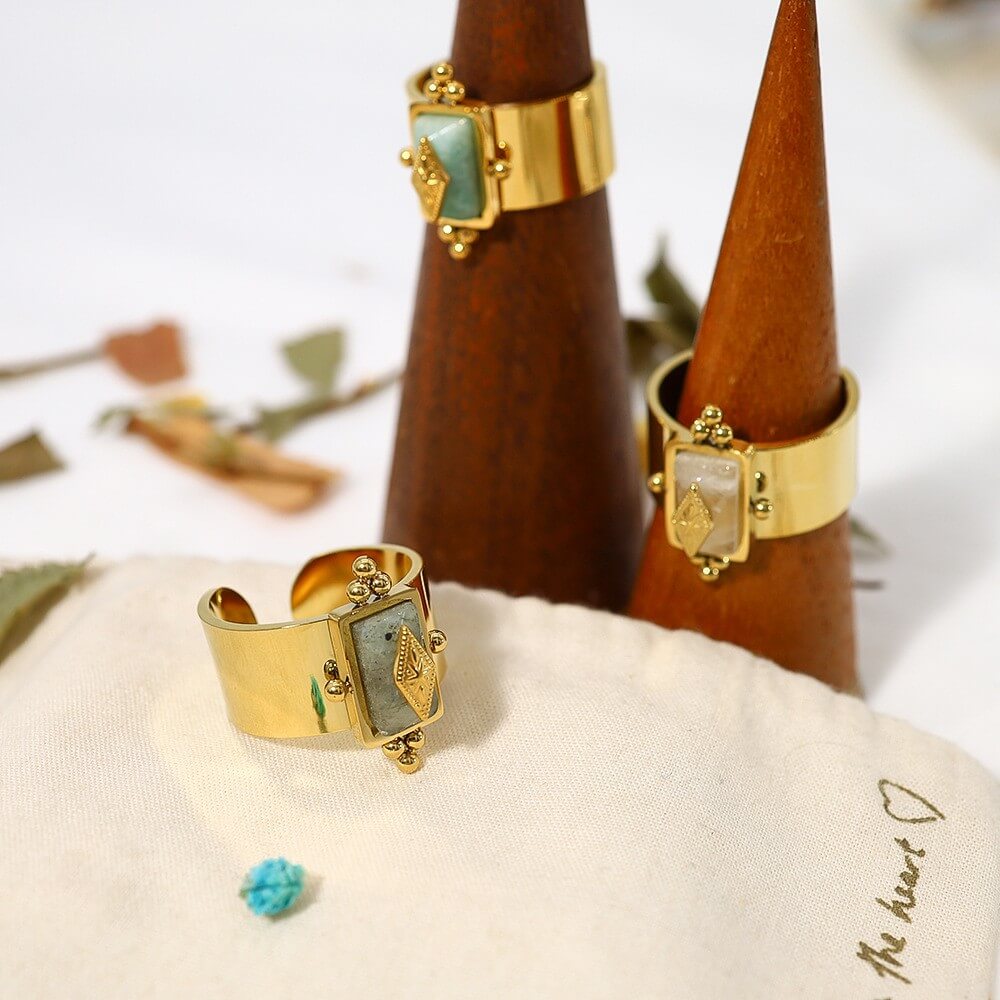 Vintage Natural Stone Wide Open Ring