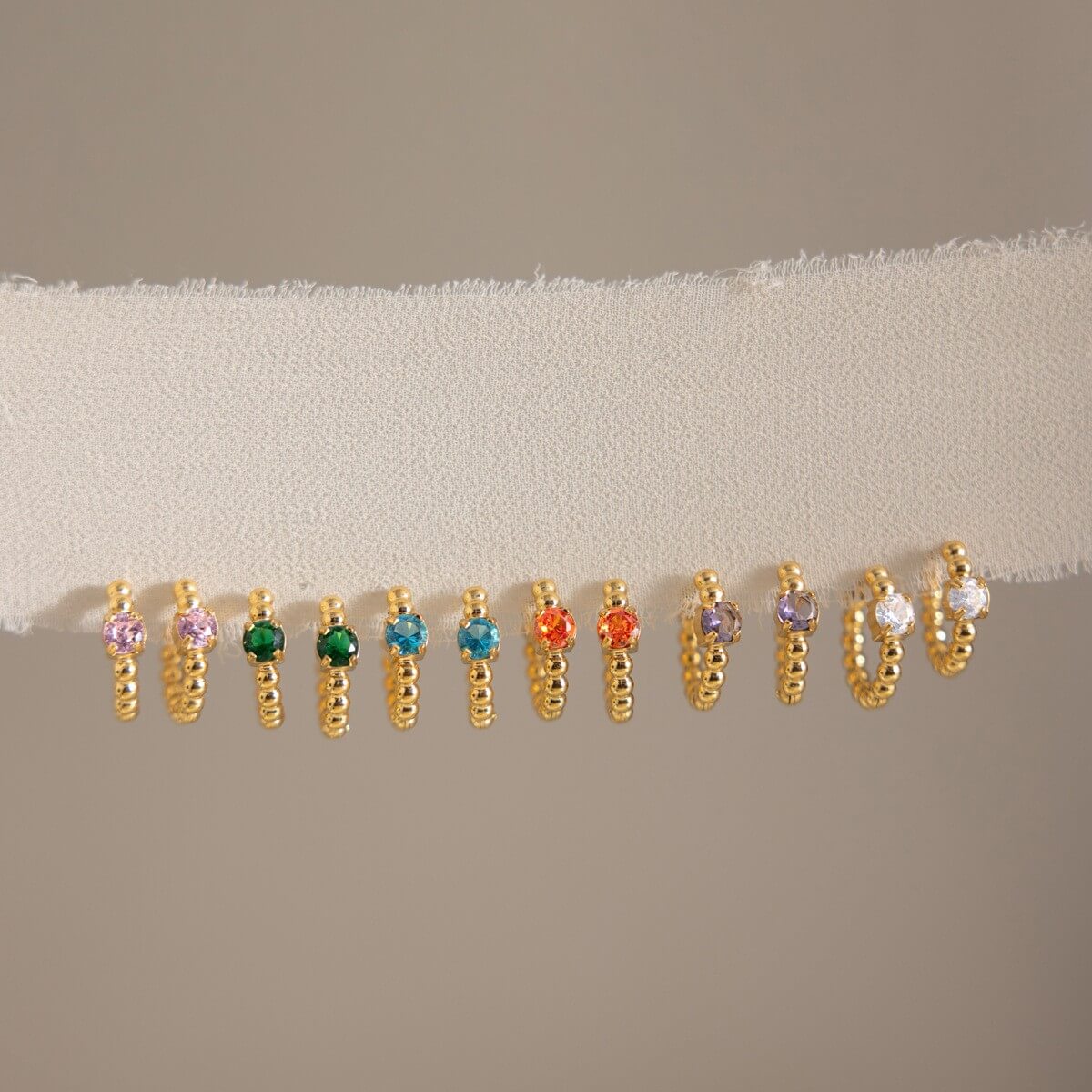 Beaded Colorful Zirconia Huggie Hoop Earrings
