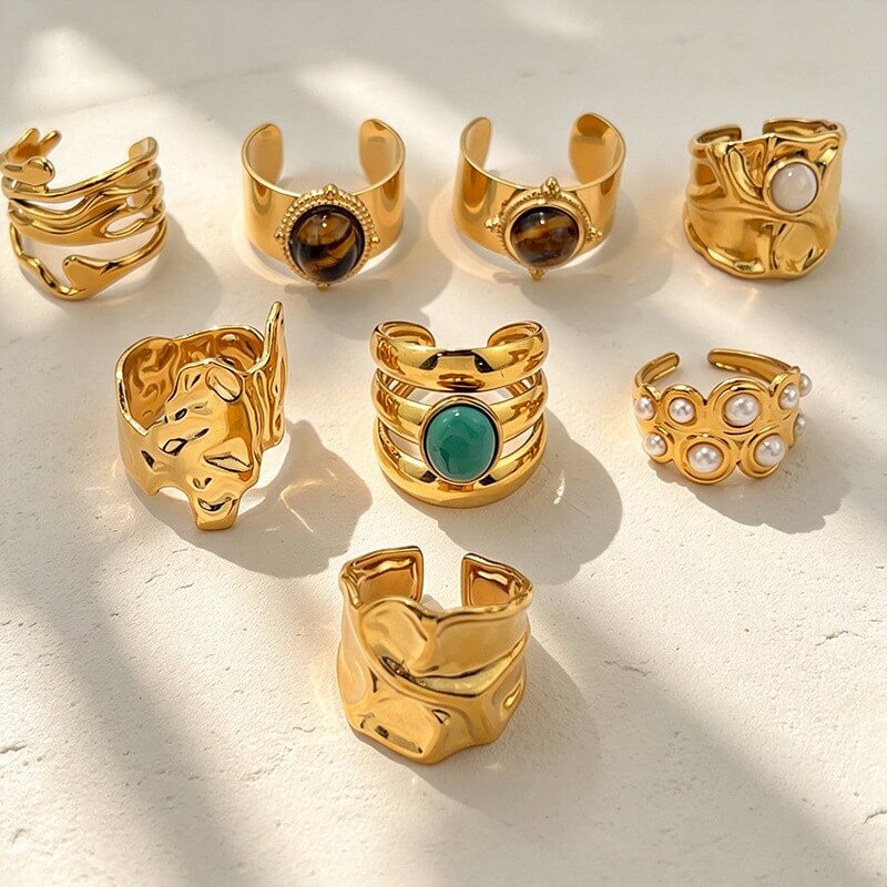 18K Gold Vintage Chunky Statement Open Ring