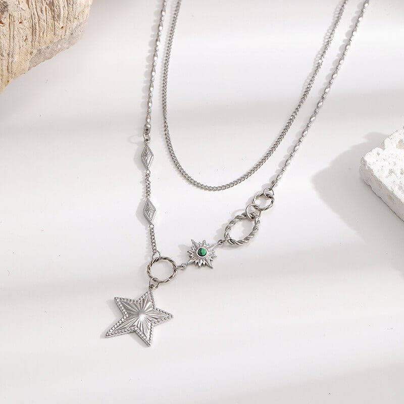 Celestial Layered Star & Gemstone Necklace