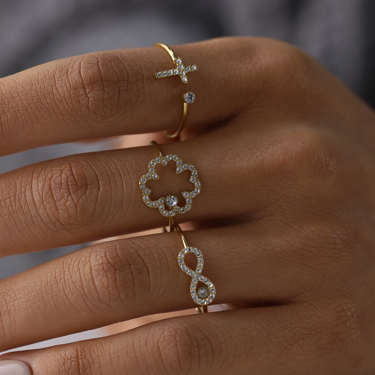 Delicate Crystal Charm Open Ring