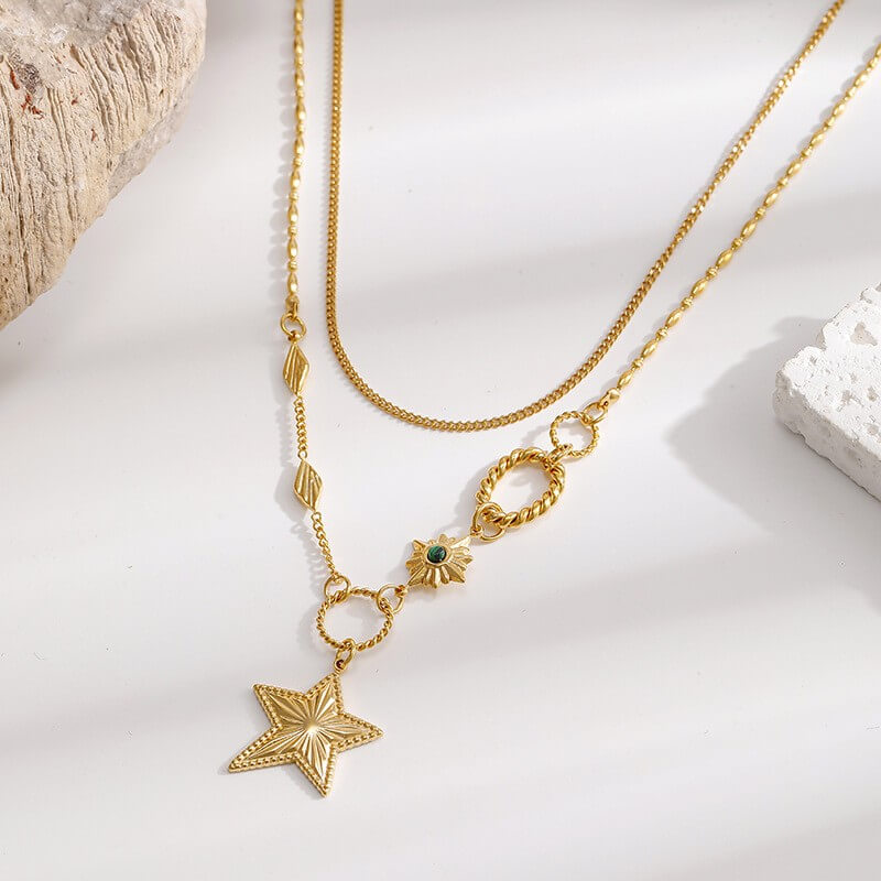 Celestial Layered Star & Gemstone Necklace