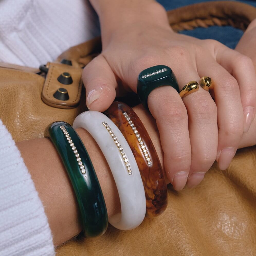 Resin Rhinestone Rings & Cuff Bracelets