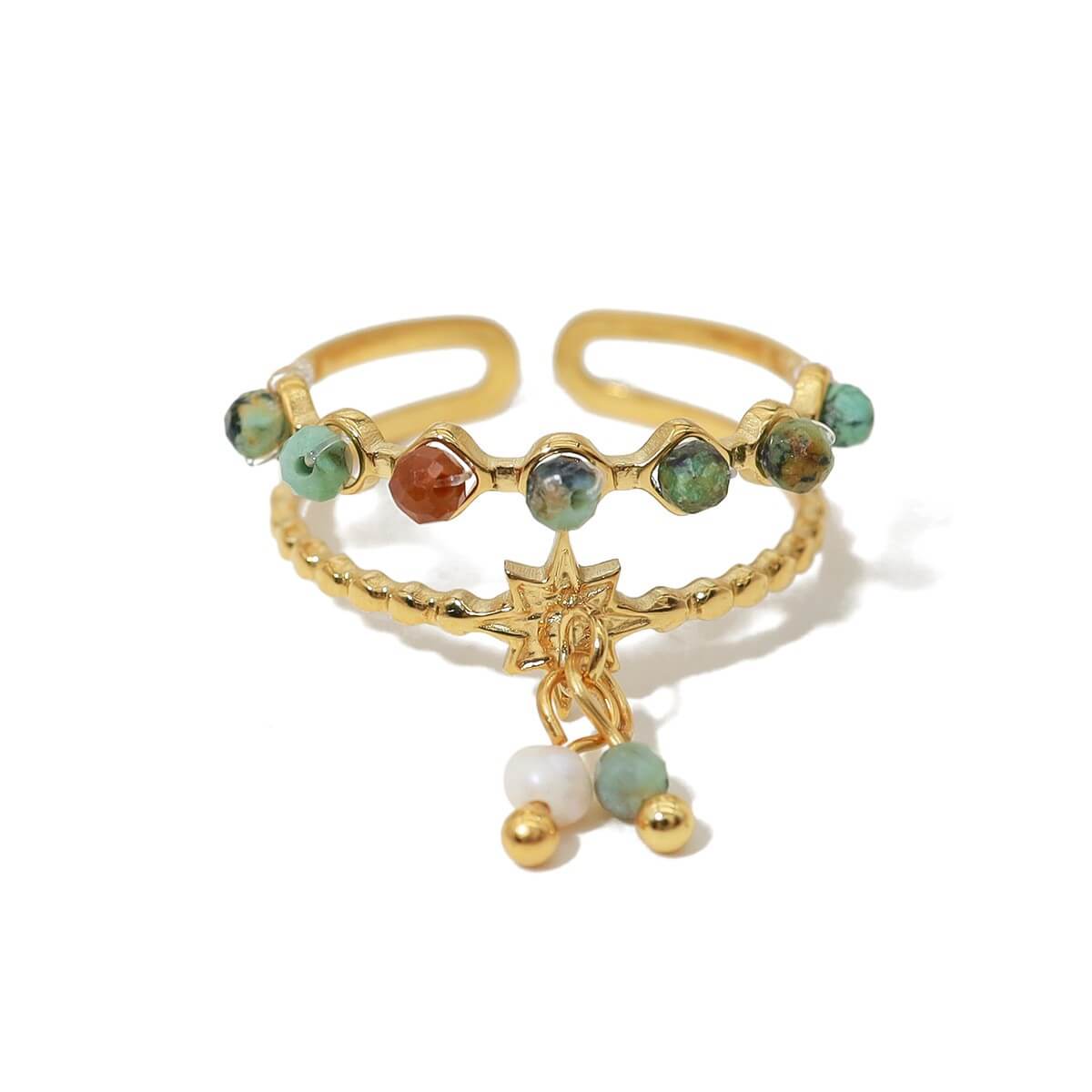 Boho Beaded Double Layer Adjustable Ring