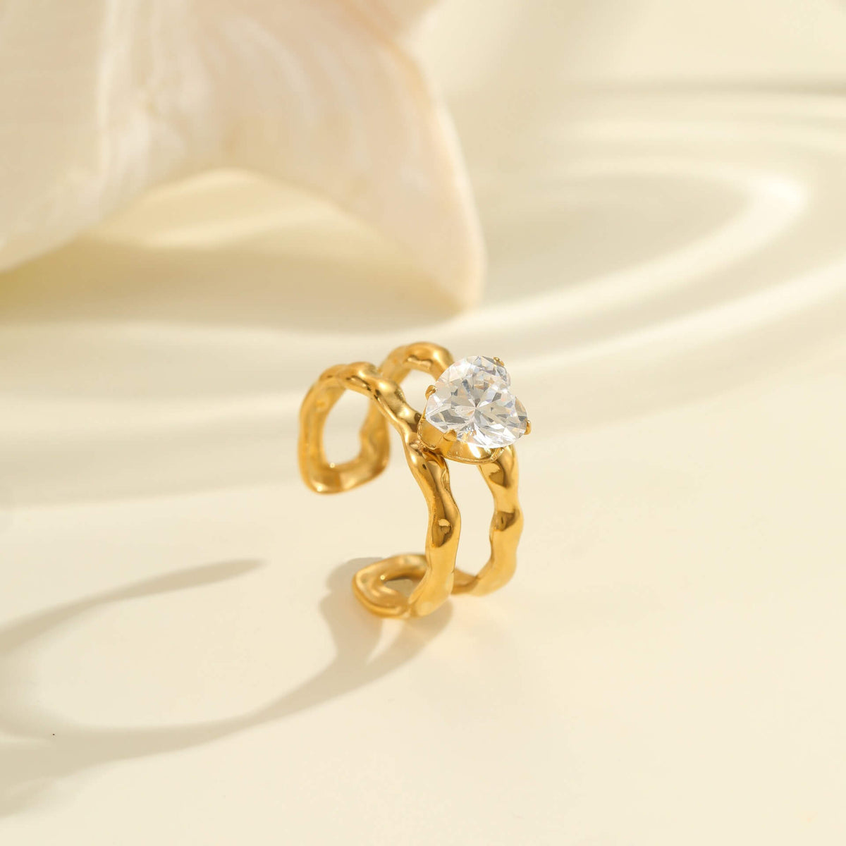 18K Gold Hammered Crystal Open Ring