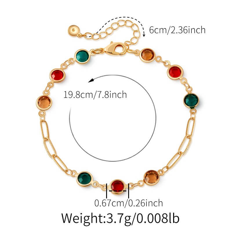 Colorful Crystal Charm Chain Brass Bracelet