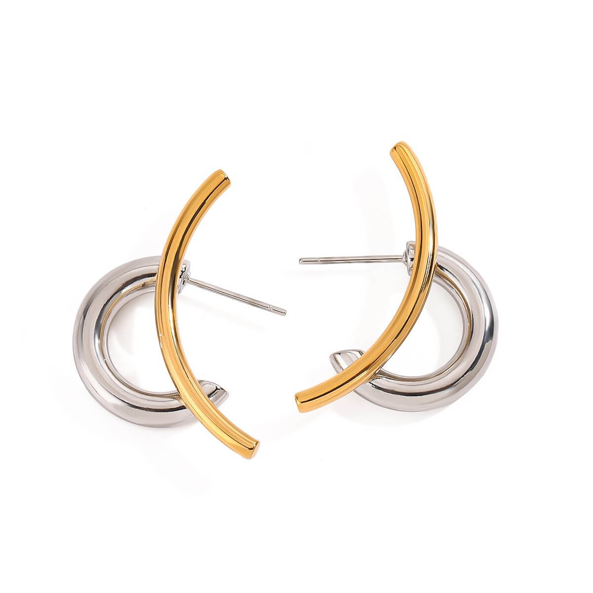 Two Tone Curved Hoop Earrings