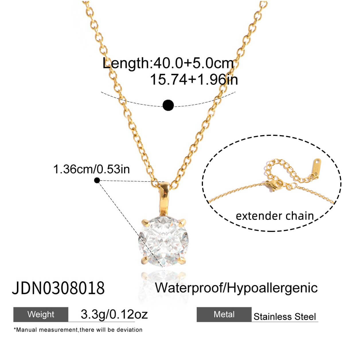 18K Gold Stainless Steel Zircon Pendant Necklace