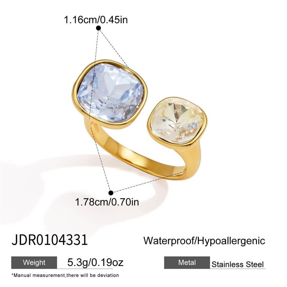 18K Gold Plated Colorful Candy Crystal Open Ring