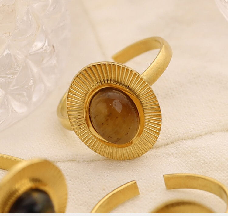Vintage Sunburst Natural Gemstone Open Ring