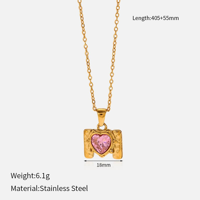 Retro Framed Heart CZ Birthstone Necklace