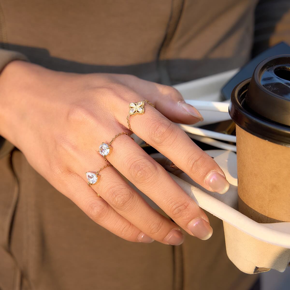 Adjustable Chain Ring with Clear CZ Pendant