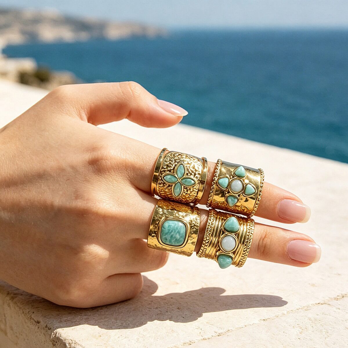 Boho Turquoise Wide Band Ring