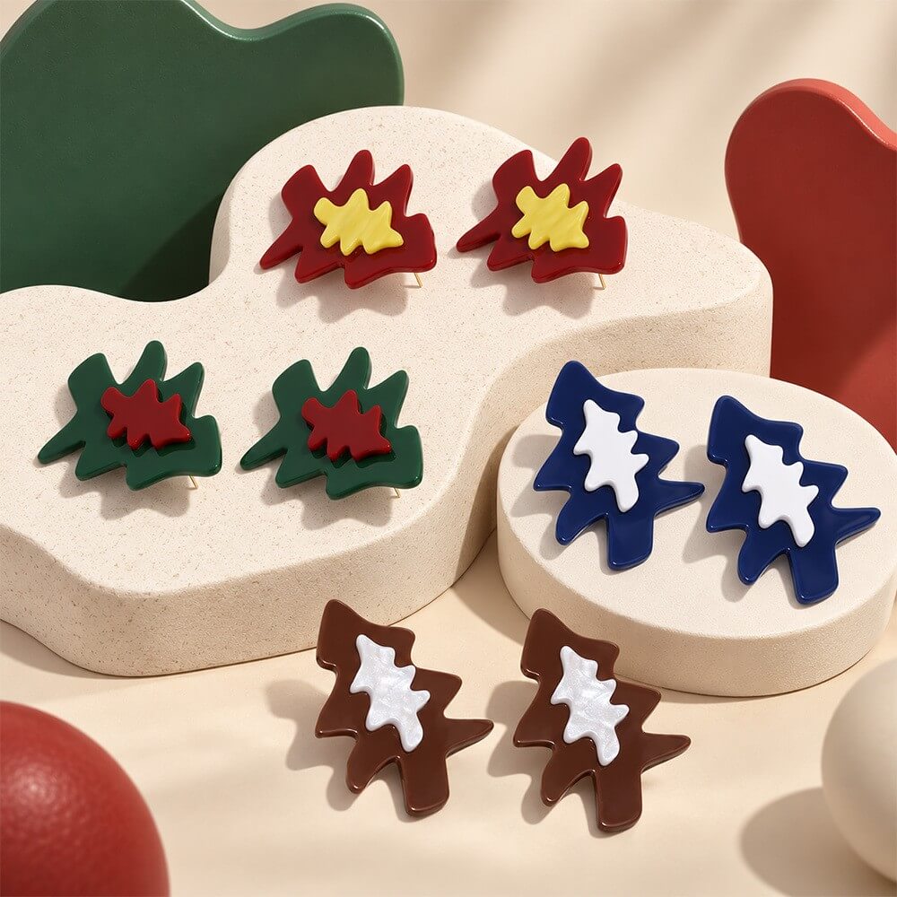 Festive Christmas Tree Resin Stud Earrings
