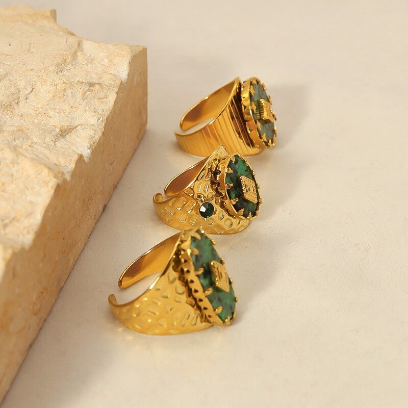 Vintage Natural Gemstone Statement Open Ring