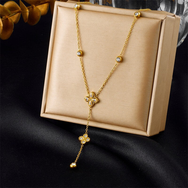 Stainless Steel Y-Lariat Drop Charm Necklace