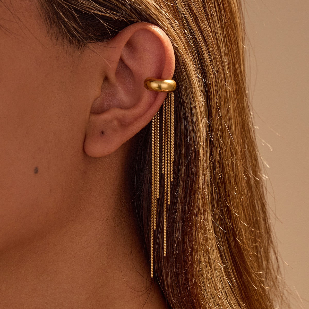 Non-Pierced Gold Chain Tassel Ear Cuff