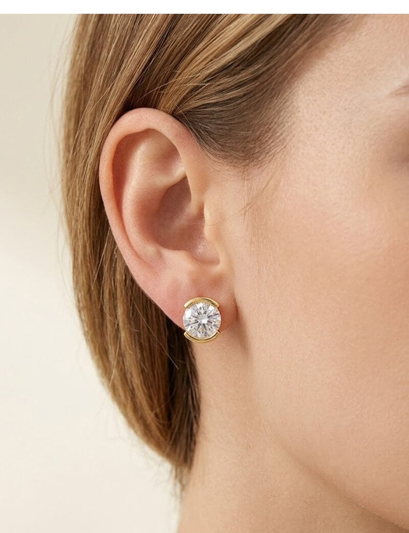 14K Gold Plated Brass Sparkling CZ Huggie Earrings