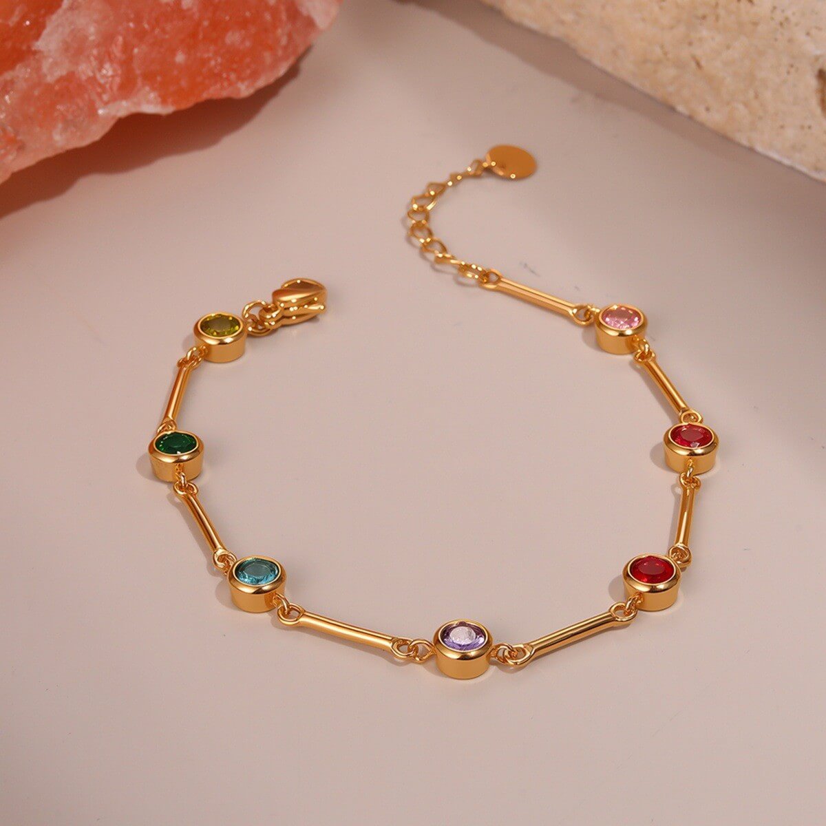 18K Gold Plated Colorful Zircon Stainless Steel Bracelet