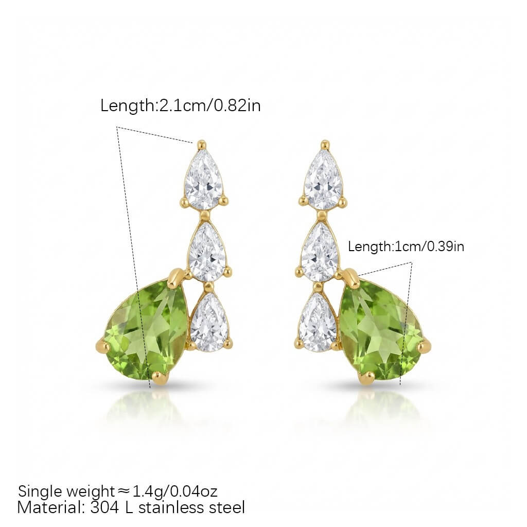 Teardrop Olive Green & Clear Cubic Zirconia Drop Studs