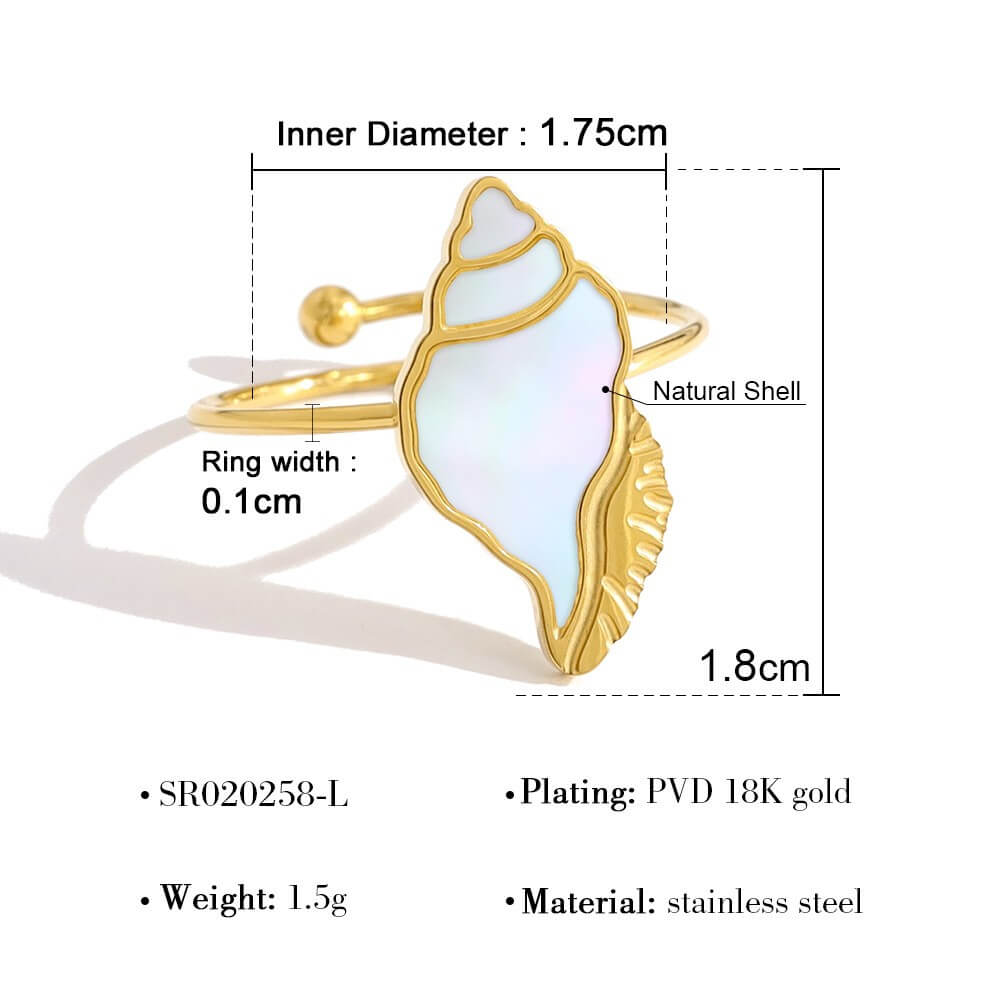 Coastal Beach Shell Charm Open Ring