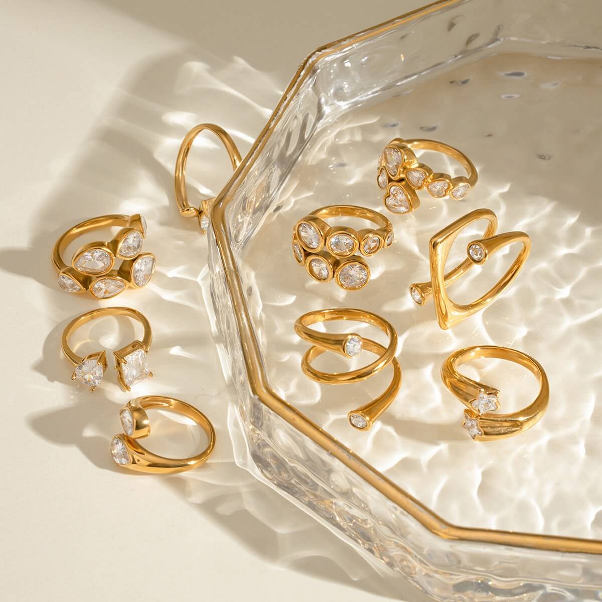 Open CZ Statement Rings - 18K Gold Plated Stainless Steel