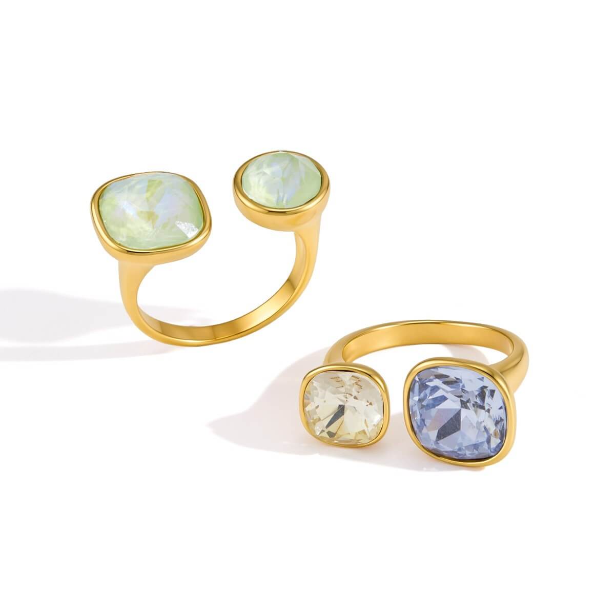 18K Gold Plated Colorful Candy Crystal Open Ring