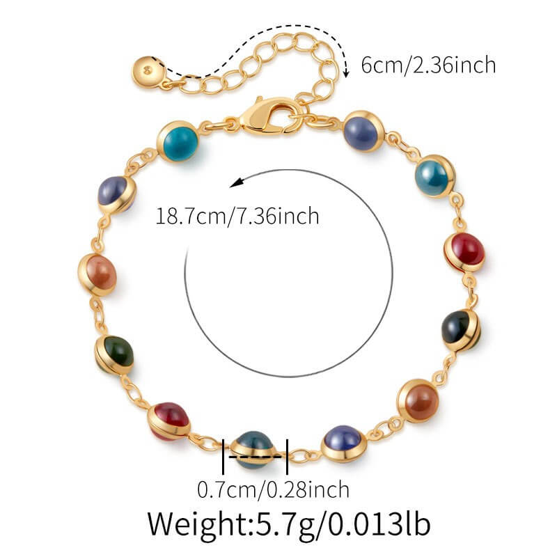 Colorful Crystal Charm Chain Brass Bracelet