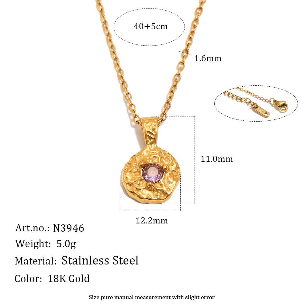 Hammered Birthstone Coin Pendant Necklace